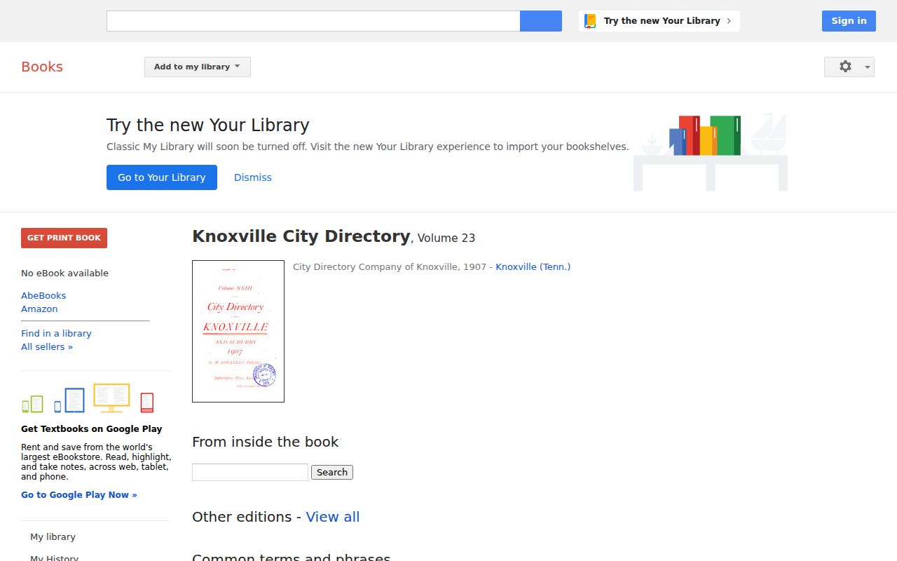 Knox County city directory digitized 1907 Knoxville directory record