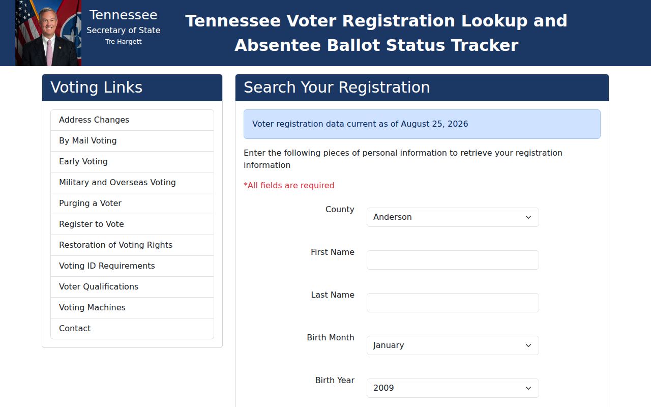 Knox County residents directory Tennessee voter lookup fields