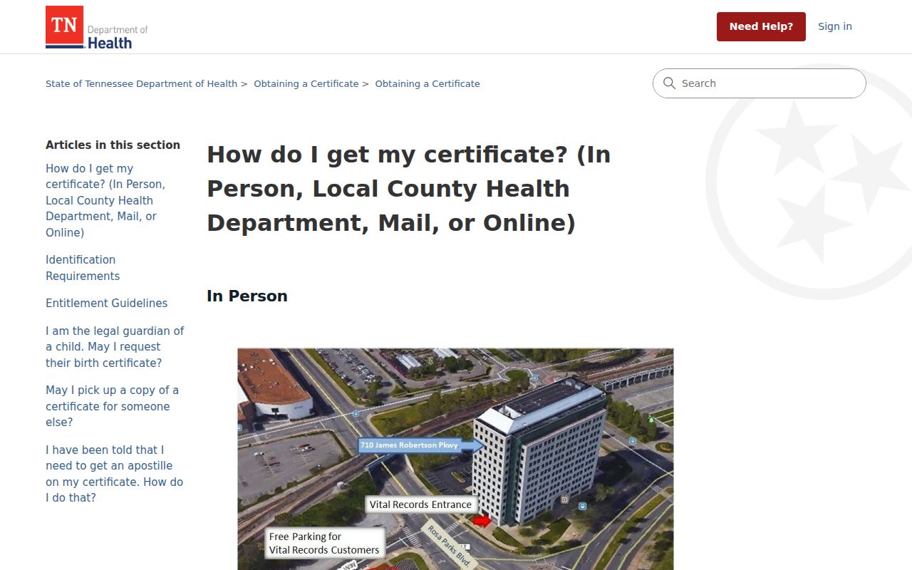 Knox County residents directory Tennessee vital certificate routes