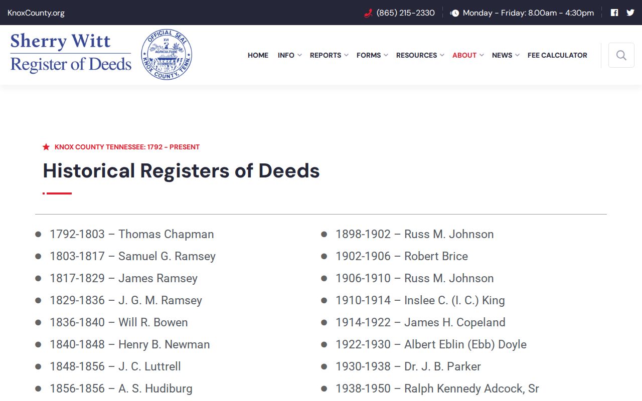 Knox County previous residents deed-history registers