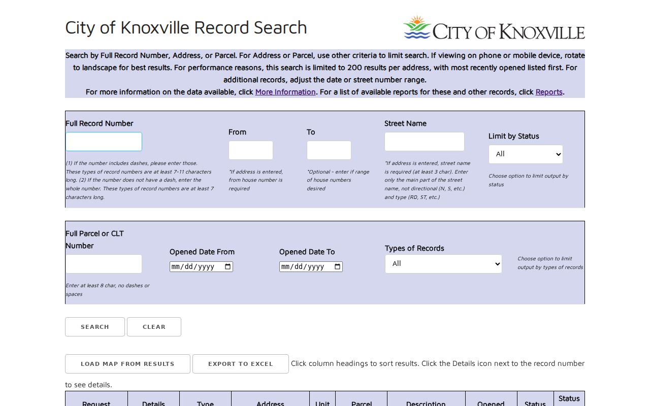 Knox County street directory Knoxville permit and code address search