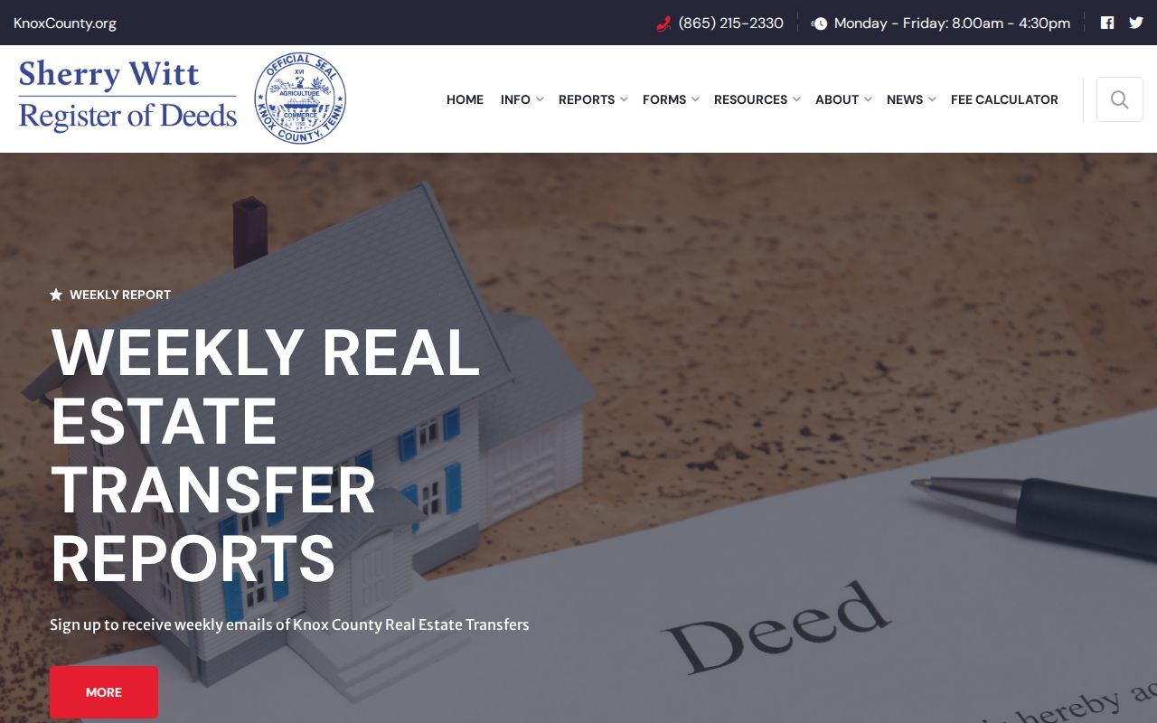Knox County street directory Register of Deeds real-property record page